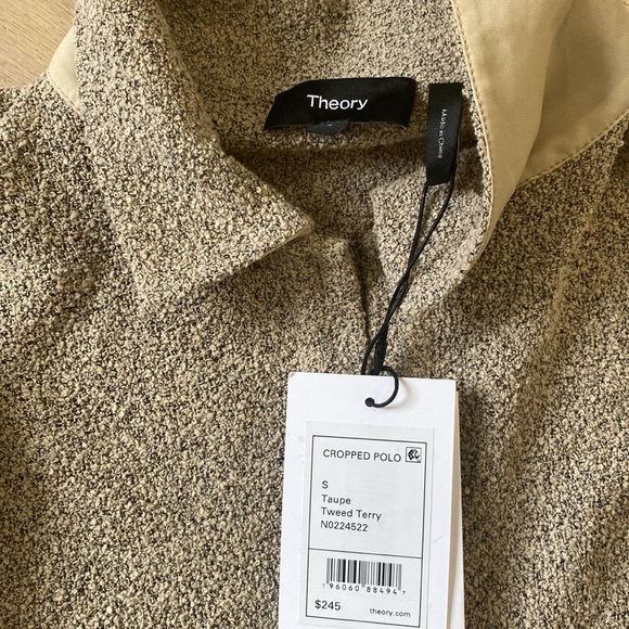 Theory Taupe Cropped Tweed Texture Polo - Picture 7 of 8